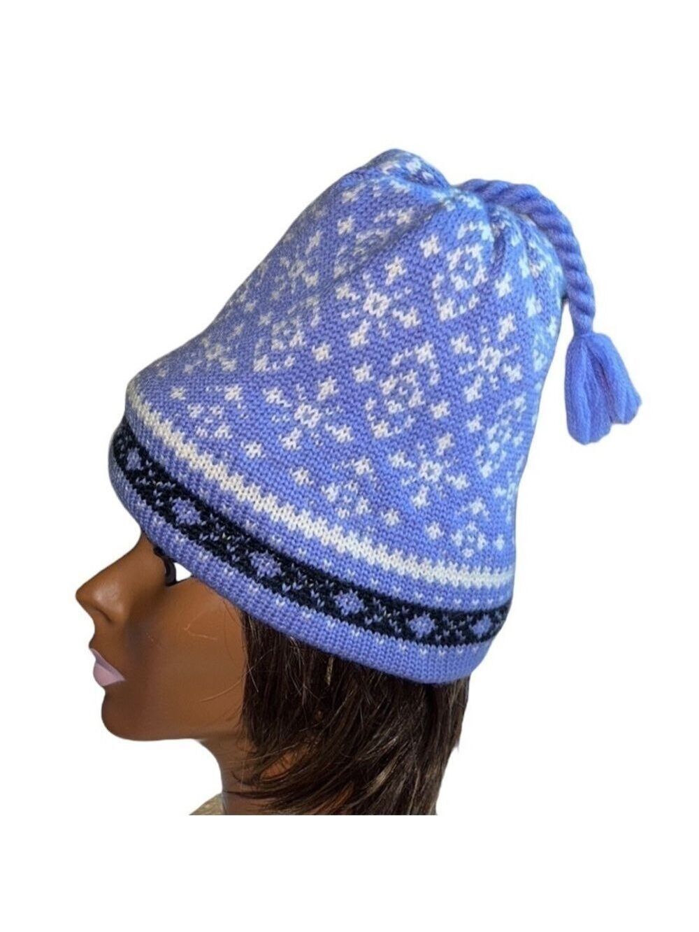 Rugged Bear Adult Wool Hat Purple Ivory Nordic Design Beanie Black Trim
